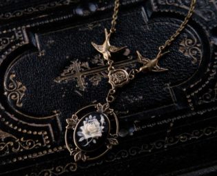 Victorian Flower Cameo Necklace- Brass and Black by ragtrader steampunk buy now online