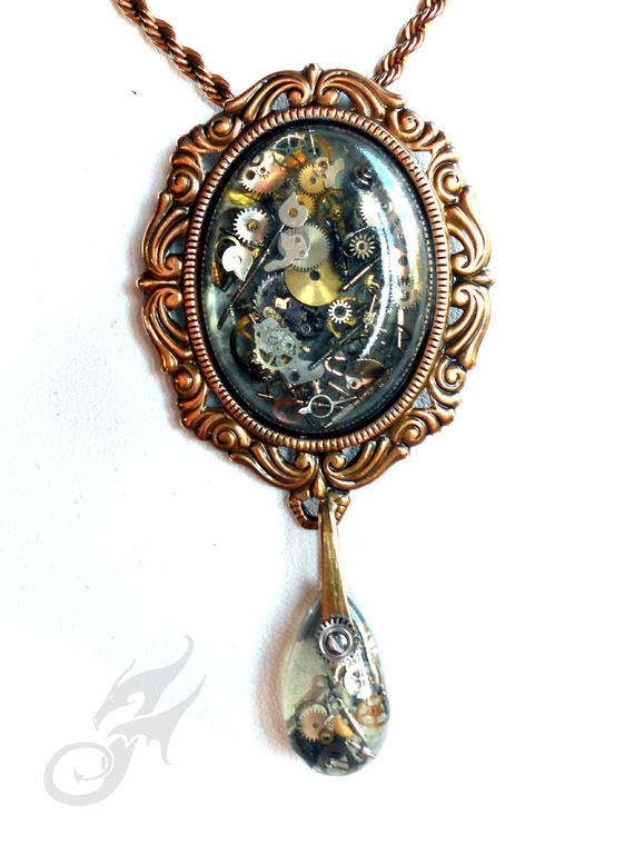 Victorian Steampunk Style Brooch Pendant with Resin Cabochon Watch Gears Oxidized Brass Pin or Necklace Brass Chain Pin0066 by Robin Delargy by FANTASTICALITYbyRTD steampunk buy now online