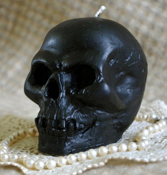 Beeswax Candle Smooth Skull Shape in Black by PeaceBlossomCandles steampunk buy now online