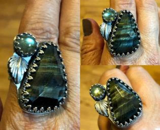 Blue Tigereye and labradorite statement ring by Wildarabesque steampunk buy now online