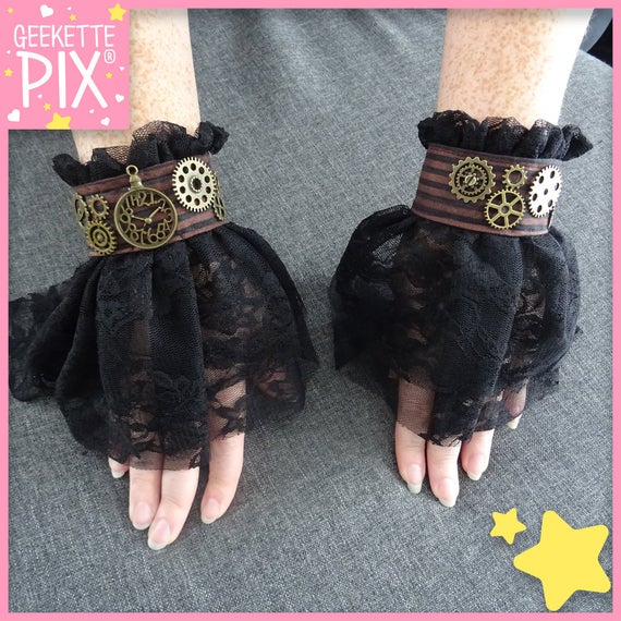 Clasp, lace and gears Steampunk bracelet by GeekettePix steampunk buy now online