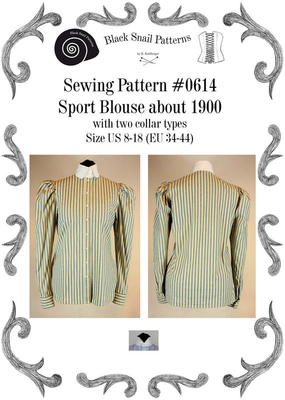 Edwardian Blouse worn about 1900 to do sports Sewing Pattern #0614 Size US 8-30 (Eu 34-56) PDF Download by BlackSnailPatterns steampunk buy now online