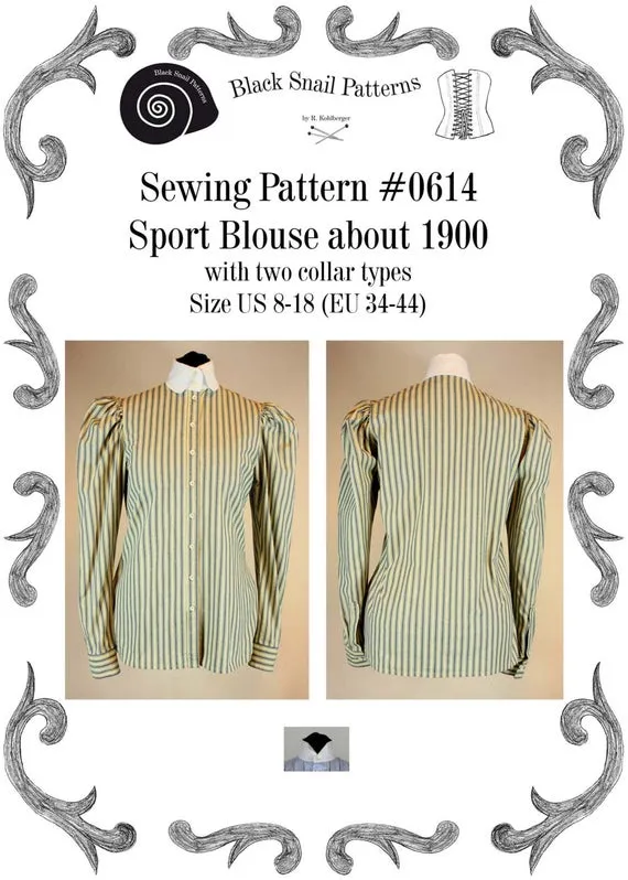 Edwardian Blouse worn about 1900 to do sports Sewing Pattern #0614 Size US 8-30 (Eu 34-56) PDF Download by BlackSnailPatterns steampunk buy now online