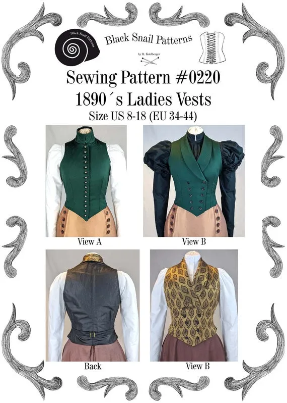 Edwardian Ladies Vests 1890 Sewing Pattern #0220 Size US 8-30 (EU 34-56) PDF Download by BlackSnailPatterns steampunk buy now online Edwardian Ladies Vests 1890 Sewing Pattern #0220 Size US 8-30 (EU 34-56) PDF Download by BlackSnailPatterns steampunk buy now online