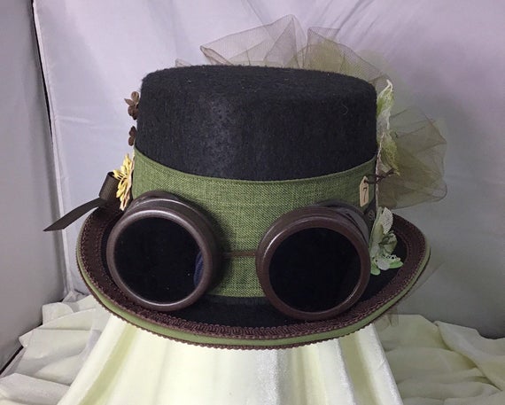 Green goggle TOP HAT victorian ,steampunk ,renaissance ,faire ,cosplay sz SMALL by RedWyvernStudioHats steampunk buy now online