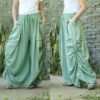 Love Me..Love Me Not IV - Steampunk Dusty Mint Green Cotton Wide Leg Boho Pants Steampunk Pants With 2 Roomy Pockets & Side Ruching by beyondclothing steampunk buy now online