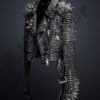 New Mens Full Black Punk Silver Long Spiked Studded Leather Brando Jacket by studwork steampunk buy now online
