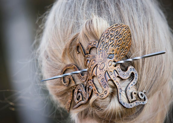 Octopus Holiday Bundle Barrette & Pouch, SCA, Steampunk, LARP, Renaissance, by ArmouredWolf steampunk buy now online