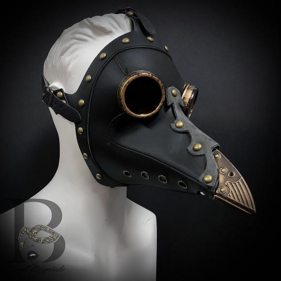 Plague Doctor Mask Steampunk Bird Mask Raven Mask Costume Cosplay Masquerade Mask Unisex Fully Adjustable Black with Gold Beak by 4everstore steampunk buy now online