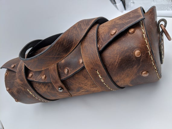 Round Steampunk Horween Leather Dark Brown Dublin Purse by MuddyGirlLeathers steampunk buy now online