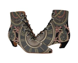 Steampunk Designer Ankle Boots Women's Chic Low Heel Vintage Clock Boots, Women's Vintage Steampunk Low Heel Ankle Boots, Clock Boots by CandyCoutureStore steampunk buy now online