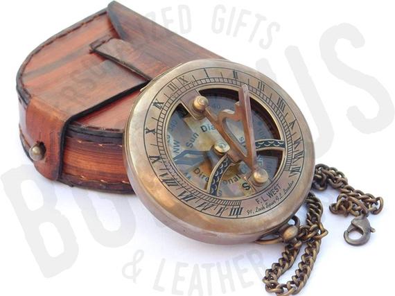 sundial compass, engraved compass, personalized compass, mens gift set, leather or wooden box, groomsmen, wedding, anniversary, corporate by Bgenius15 steampunk buy now online