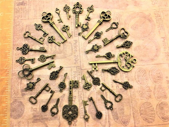 61 Old Keys Vintage Keys Skeleton Keys Antique Keys Housewarming Steampunk Keys Charms Jewelry Wedding Beads Supplies Pendant New Craft zz by AKeyToHerHeart steampunk buy now online