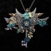 Beautiful Steampunk Vintage-style "Key to my Heart" necklace in blue green silver and gold + silver filigree butterfly, key, & crystals by KindHeartsEmporium steampunk buy now online