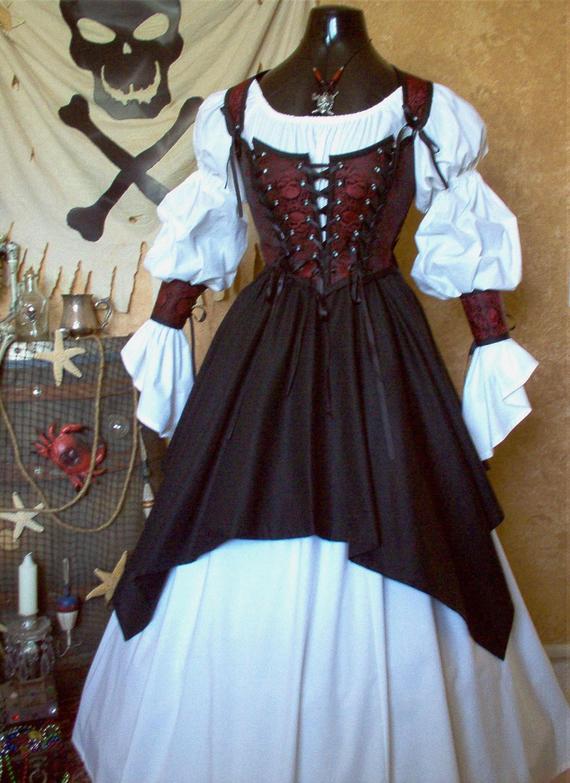 Complete Red Black Skulls Pirate Renaissance Steampunk Costume. Different Fabrics Avail. Shirt Incl. Free Domestic Priority Mail Shipping. by Scalarags steampunk buy now online