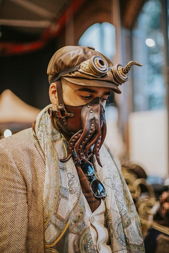 Cthulhu leather Face Mask tentacles steampunk style octopus Steampunk Mask leather armor diesel punk wasteland burning man Dystopian by UchronicTime steampunk buy now online