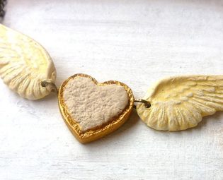 Free Heart and Wings necklace, Shabby Chic Necklace, winged heart, free heart, I LOVE MYSELF affirmation, steampunk romantic by Palomaria steampunk buy now online