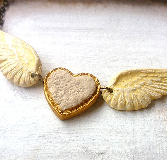 Free Heart and Wings necklace, Shabby Chic Necklace, winged heart, free heart, I LOVE MYSELF affirmation, steampunk romantic by Palomaria steampunk buy now online