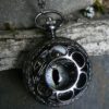 Gothic Steampunk Dark Pocket Watch Case with Opal Blue Eye and Tiny Skull by twistedsisterarts steampunk buy now online