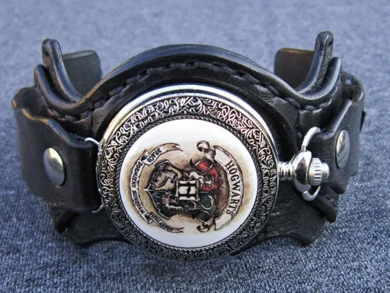 Harry Potter Pocket Watch, Wrist Watch, Black Leather by loversbracelets steampunk buy now online