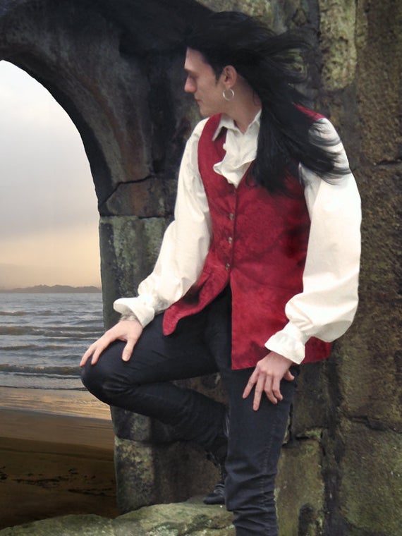 Long 18th Century Style Brocade Waistcoat - Red by CarriAngelCouture steampunk buy now online