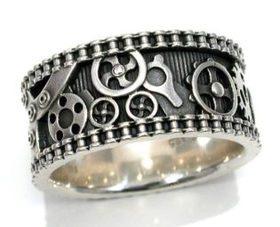 Mens Bike Chain Gear Ring - Steampunk Sterling Silver - Wedding Engagement Ring by SwankMetalsmithing steampunk buy now online
