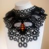 Steampunk black lace bib necklace, Oversized black necklace, Black lace necklace with bee embroidery, Steampunk statement jewelry gift by LiaNerula steampunk buy now online