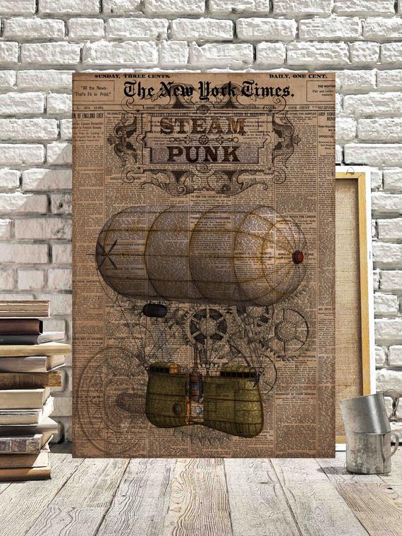 Steampunk Canvas Pictures Vintage Grunge Hot Air Balloon Industrial Fantasy Box Canvases Steampunk Pictures #7 by LeArtPrint steampunk buy now online