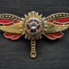 Stunning hand-painted Steampunk Dragonfly Pin Badge Brooch with golden wings - choose from 4 different colours: red, blue, green or purple by KindHeartsEmporium steampunk buy now online