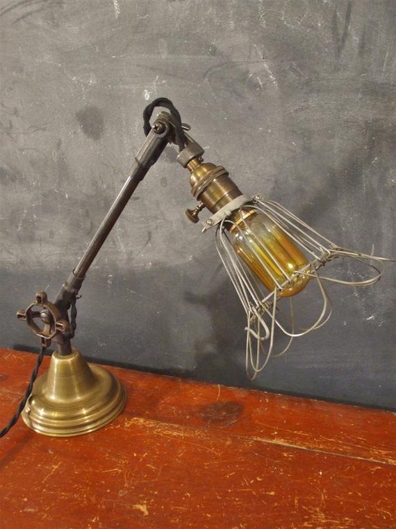 Vintage Industrial Desk Lamp - Machine Age Task Cage Light - Cast Iron - Steampunk by DWVintage steampunk buy now online