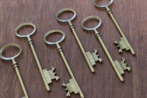 100 pcs Large Antique Brass Double sided skeleton Key Charms Steampunk Supplies Wedding Key wholesale lot bulk by PineappleSupply steampunk buy now online