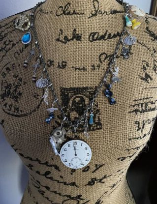 Cinderella charm necklace vintage sterling silver charms, steampunk pocket watch boho gypsy jewels rhinestones Swarovski crystals by Ritualsandjewelry steampunk buy now online