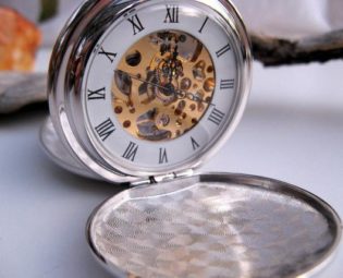 Elegant Silver & Gold Pocket Watch, Pocket Watch Chain, Engravable Personalized Gift, Groomsmen's Gift, Bold Roman Numeral - Item MPW243 LR by ArtInspiredGifts steampunk buy now online