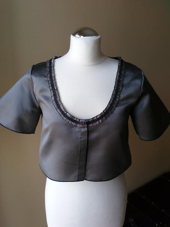 Grey silk bolero jacket, Steampunk jacket, Victorian jacket, Pirate jacket, Short sleeve jacket, Gothic bridal separate, Regency dress by HaizeaCouture steampunk buy now online