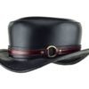 Leather Hat "Pinkerton" Black Tophat - Steampunk Top Hat - Top-stitched - Short Top Hat -Kink - Red Ring Band - Circus Couture - Burning Man by Subverse steampunk buy now online