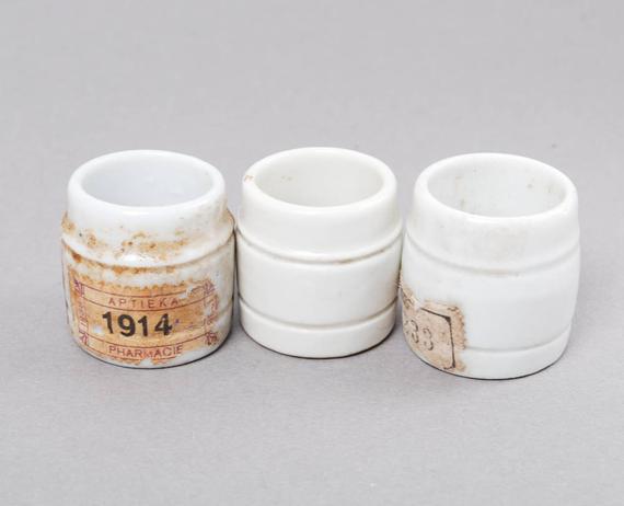 Se of 3 Antique miniature white porcelain bottles, jar, pot by Alchemyshop steampunk buy now online