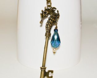 Seahorse Necklace, Key Pendant, Nautical Jewelry, Seahorse Key, Ornate Key Necklace, Seahorse Jewelry, Big Seahorse Charm, Blue Crystal Bead by flonightingales steampunk buy now online