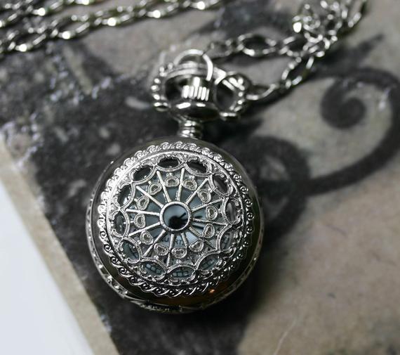 Silver Pocket Watch Necklace by robinhoodcouture steampunk buy now online