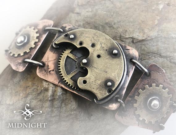 Steampunk Antiqued Copper, Silver and Brass fitted Bracelet (MMS1) by midnighthour1 steampunk buy now online
