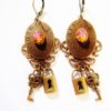 Steampunk Fleur de Lis & Watch Dial Earrings with Vintage Ruby Harlequin Fire Opals, Padlocks and Keys ERG62 by RavensSecretStash steampunk buy now online