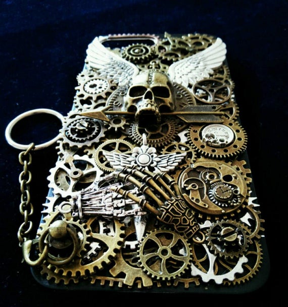 Steampunk Handmade Phone Case Movable Gears Skull Phone Case Gothic Eagle Wings Arrow Cross Mobile Back Cover Crown Personalised Phone Case by SethlansArts steampunk buy now online