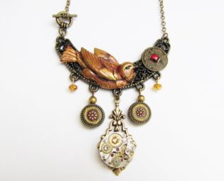 Steampunk Red Bird Necklace with Vintage Watch Movement, Steampunk Red Bird Jewellery, Steampunk Watch Necklace, Bird Necklace CPN1 by RavensSecretStash steampunk buy now online