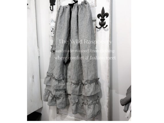 Striped Linen Pants | Boho Bloomers | Washed Linen Bloomers | Striped Linen Ticking Bloomers | Ruffled Love Bloomers | The Wild Raspberry by thewildraspberry steampunk buy now online
