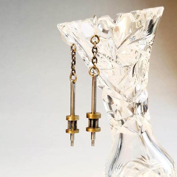 Vintage Clock Gear Earrings // Long by MetalEnvy steampunk buy now online