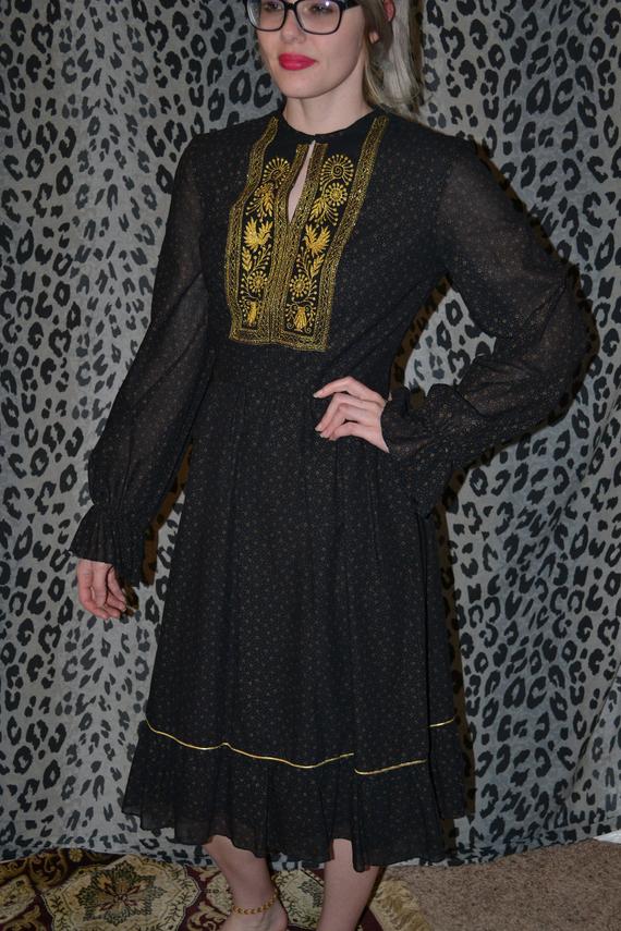 Vintage Miss K Alfred Shaheen Asian Gold Embroidered Dress Peacock Gown M/L Bird Teal Jacquard Geisha Sheer Sleeve Peekaboo by KittycatVintage16 steampunk buy now online