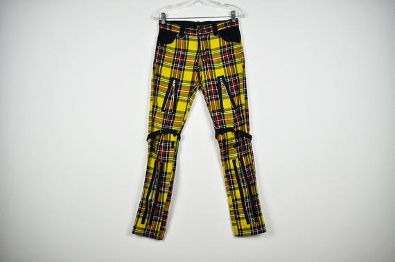 Vintage Yellow Plaid Punk Zippered Pants by BoBoVintage steampunk buy now online