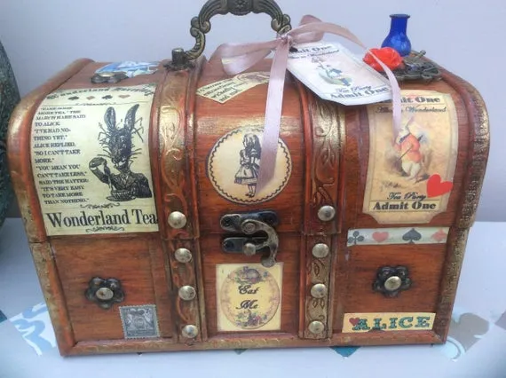 Alice in Wonderland jewellery box, Steampunk wood storage trunk, Alice in Wonderland gift idea Etsy by DottyCottage1 steampunk buy now online