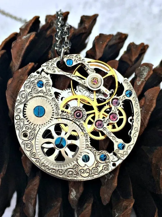 Antique Steampunk Necklace, Vintage Rotary Watch Movement Necklace, Watch Necklace, Neo Victorian Jewelry,Steampunk Jewelry,Steampunk Gifts by forageandfinduk steampunk buy now online