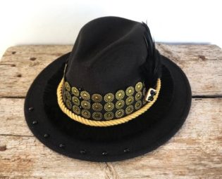 Black fedora boho hat. Burning man hat with feathers. Steampunk festival hat. by NOAMboho steampunk buy now online
