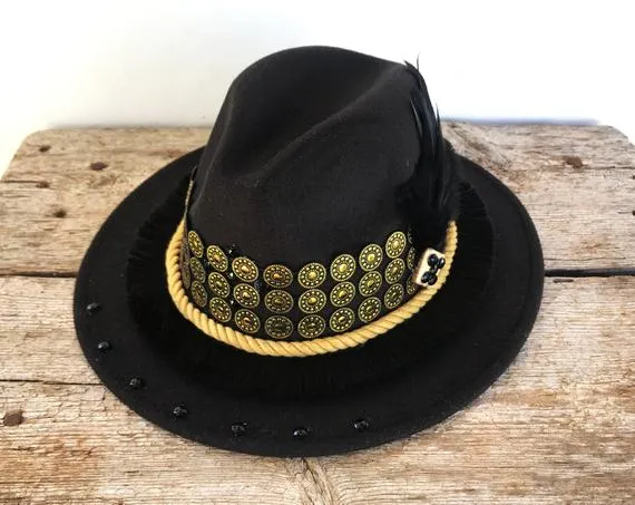 Black fedora boho hat. Burning man hat with feathers. Steampunk festival hat. by NOAMboho steampunk buy now online Black fedora boho hat. Burning man hat with feathers. Steampunk festival hat. by NOAMboho steampunk buy now online